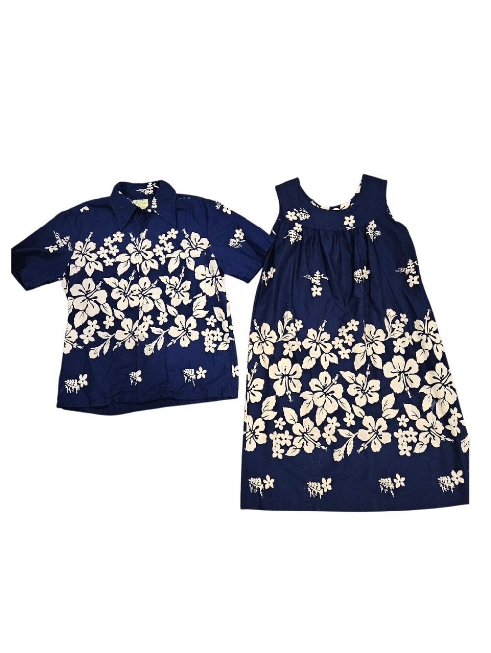 Ui Maikai Hawaiian Honeymoon set dark blue hibiscus floral print Vintage Sz 10